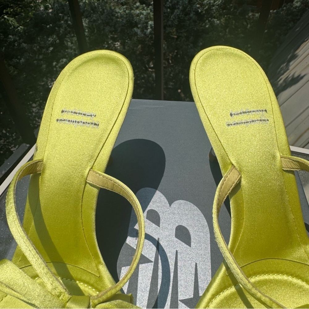 New Jeffrey Campbell Bow Bow Sandal Heels Pretty In Shoes Slip On Lime Green 7 - Picture 10 of 15